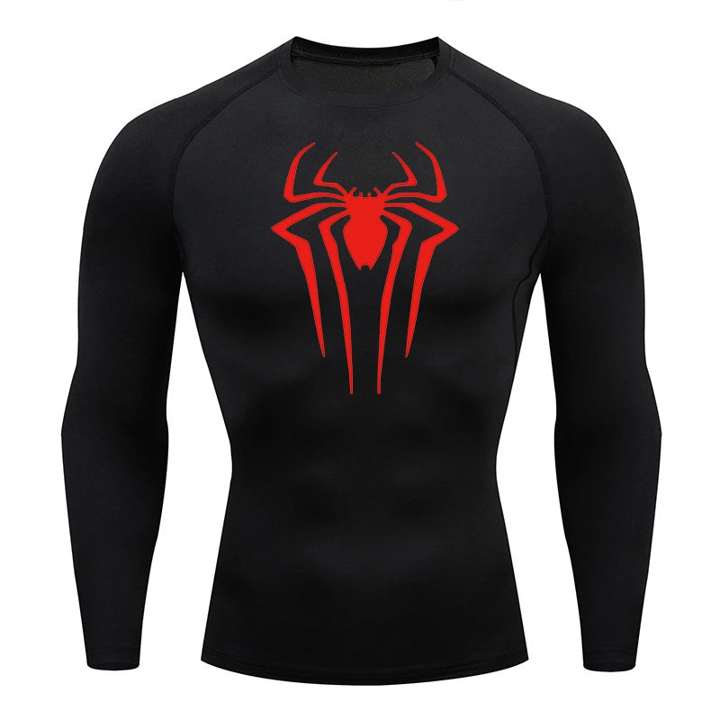 Spider Print Long Sleeve Compression Shirt for Men Fitness