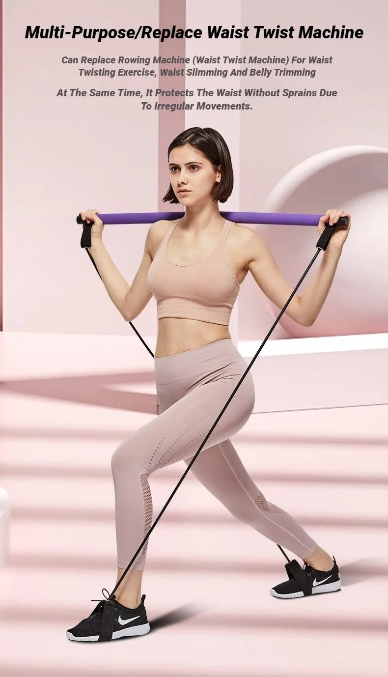 Yoga Pilates Bar Stick With Resistance Band Muscle Toning