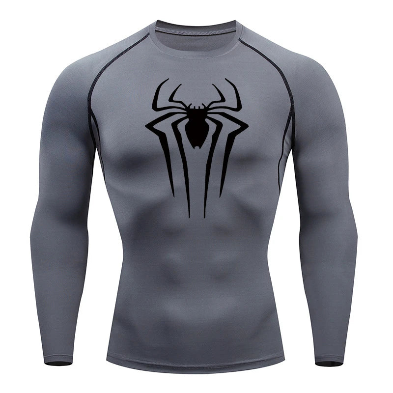 Spider Print Long Sleeve Compression Shirt for Men Fitness