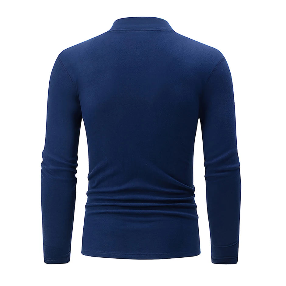 1/2piece Autumn And Winter Men's Semi High Neck Fashionable Base Long Sleeved Top Solid Color Casual Sports Fitness Warm T-shirt