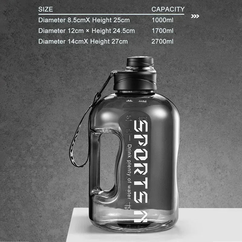 1.7L/2.7L Large Capacity Water Bottle For Fitness Sports