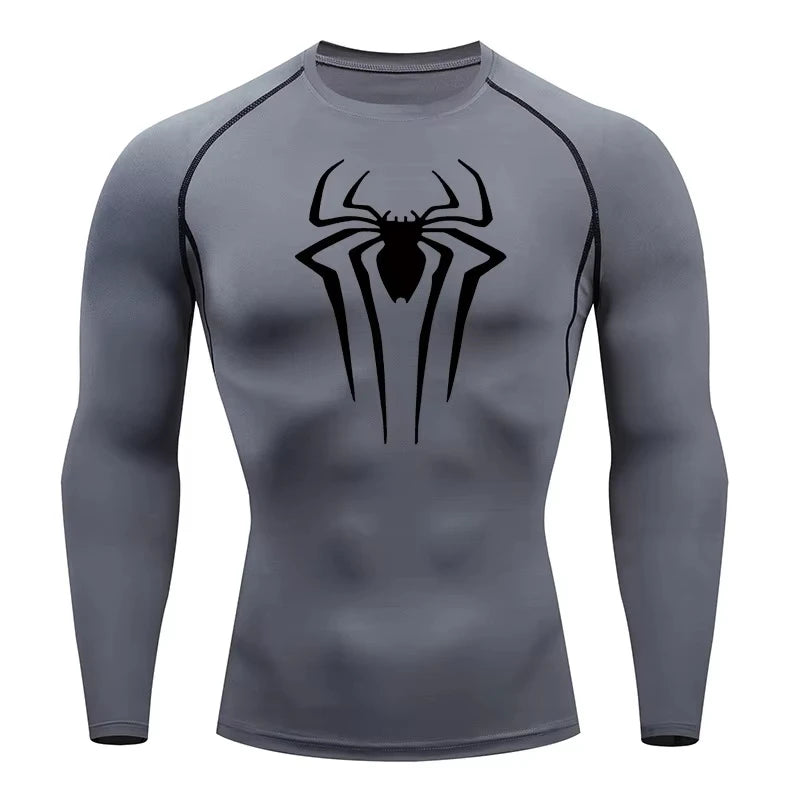 Spider Print Long Sleeve Compression Shirt for Men Fitness