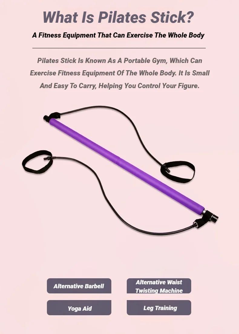 Yoga Pilates Bar Stick With Resistance Band Muscle Toning
