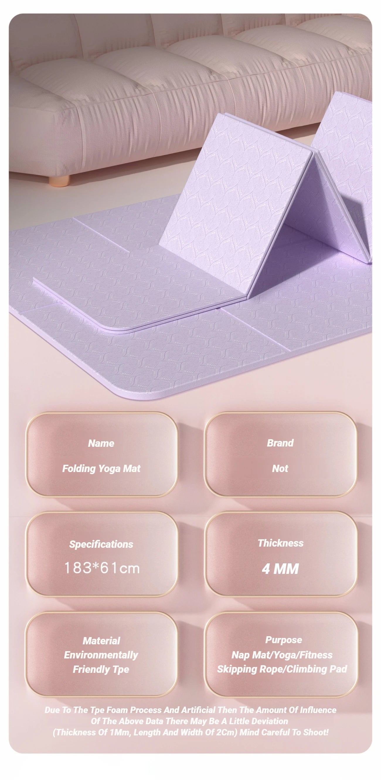 Foldable Yoga Mat Eco Friendly Folding Travel Fitness Double Sided Non-Slip For Workouts