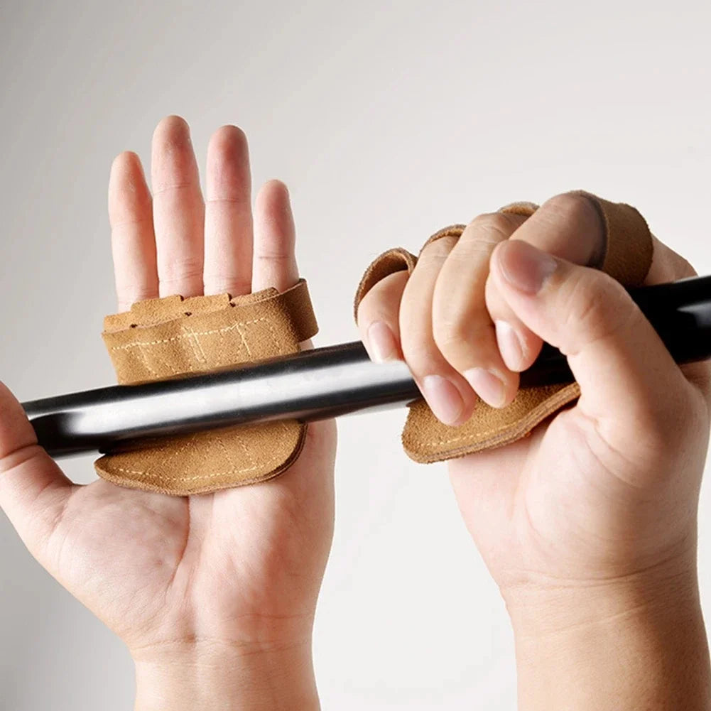 Leather Weight Lifting Training Gloves Palm Protection For Weights