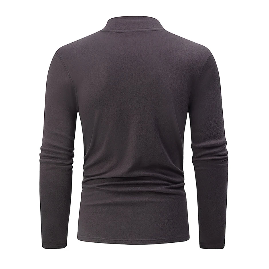 1/2piece Autumn And Winter Men's Semi High Neck Fashionable Base Long Sleeved Top Solid Color Casual Sports Fitness Warm T-shirt